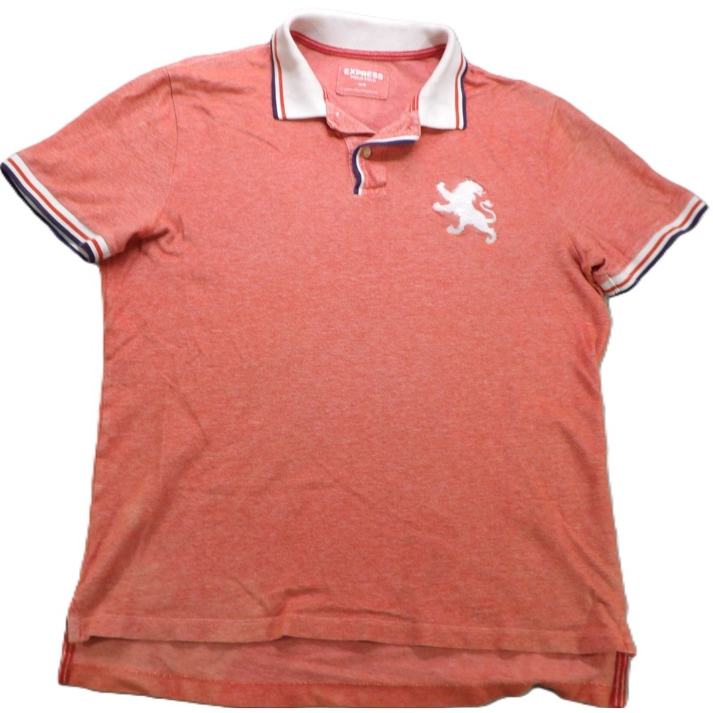 Express Polo Shirt Men Medium Pink Lion Logo Cotton Pique Short Sleeve Casual SS